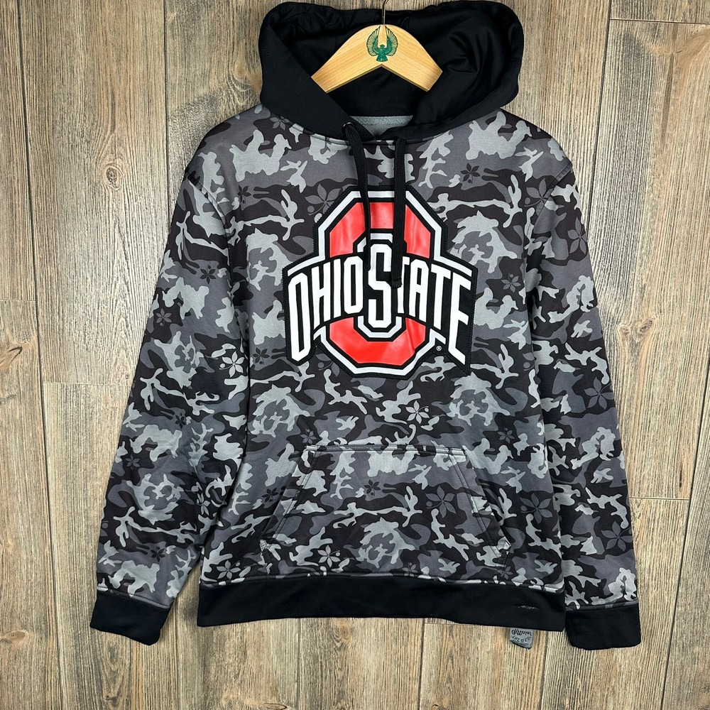 Ohio State Buckeyes Hoodie Camo Pullover NCAA Medium Scarlet & Gray